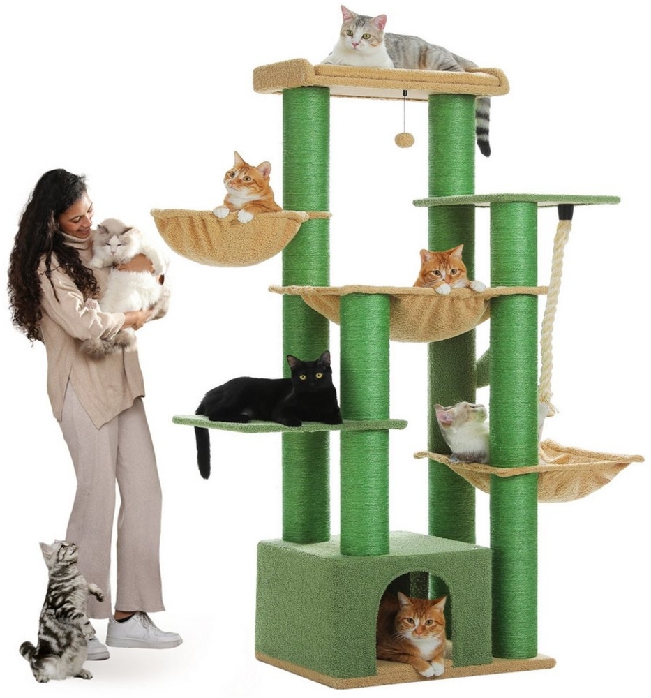 PETEPELA Kratzbaum Kratzbaum größe Katzen stabil mit 13 Sisalpfosten(11cm), Großer Sitzstange, Höhle, Körben, Kratzbaum XXL 169 cm Bild 1