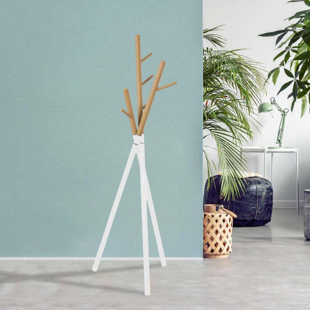 Garderobenständer Laerdal 172x49x49 cm Stahl Weiß/Holzoptik [en. casa] Bild 1