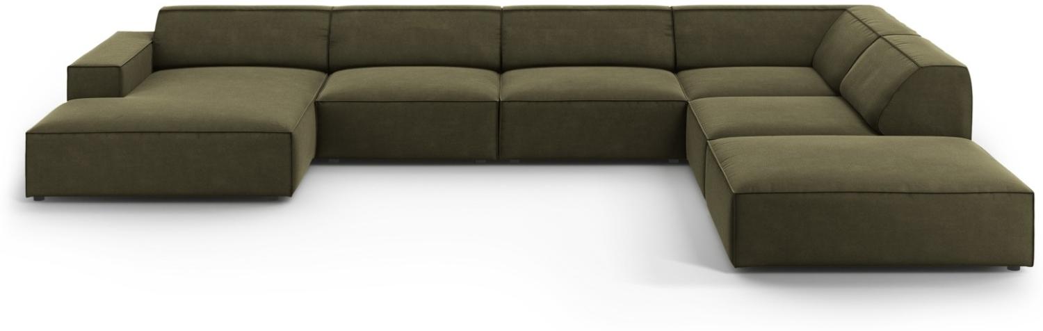 Micadoni 7-Sitzer Samtstoff Panorama Ecke rechts Sofa Jodie | Bezug Green | Beinfarbe Black Plastic Bild 1