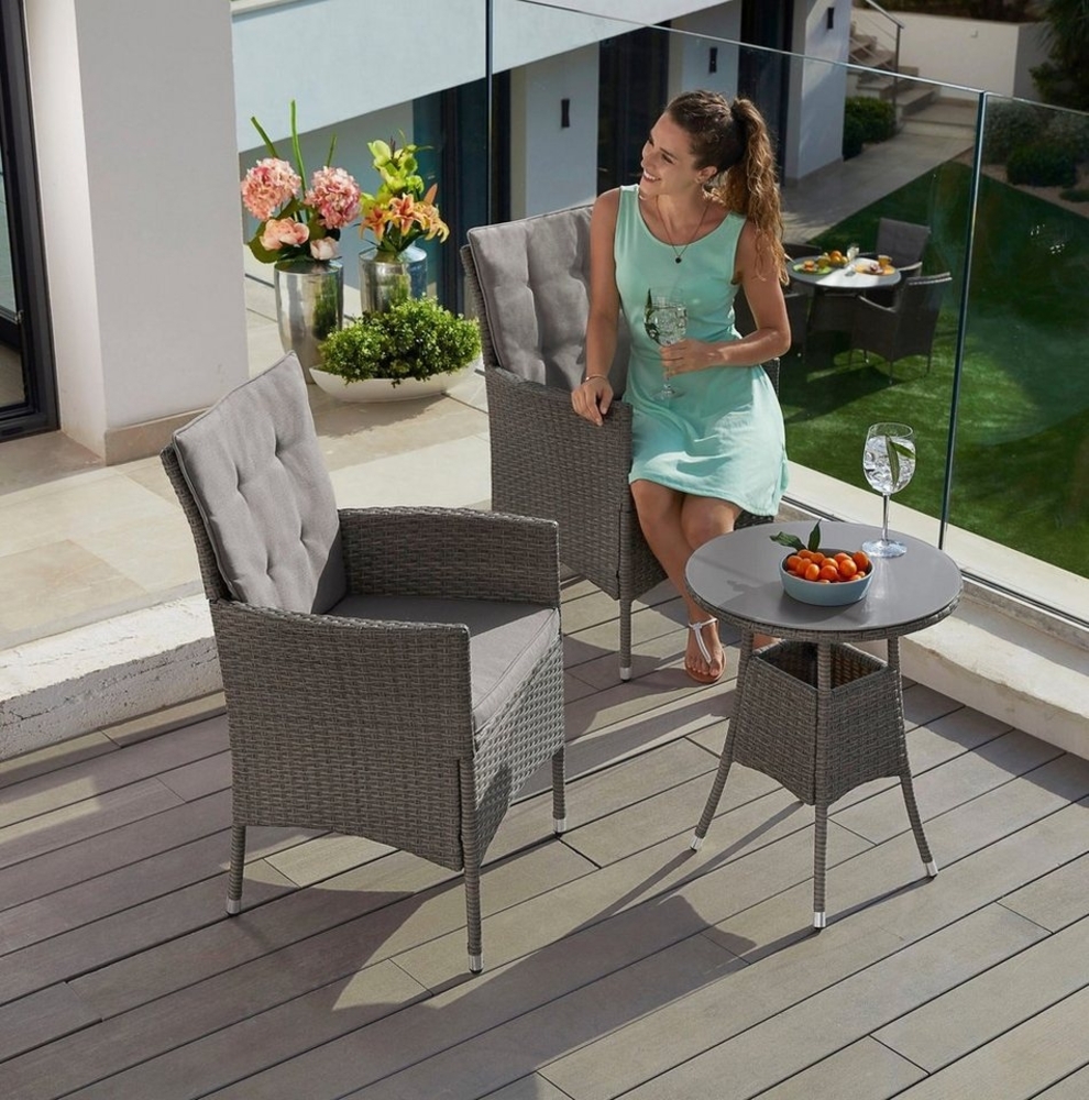 KONIFERA Garten-Essgruppe Balkonset "Mailand", (Set, 7-tlg, 2 Sessel, Tisch Ø 50 cm, inkl. Auflagen), Polyrattan, Tischplatte aus Sicherheitsglas, verzinkter Stahl Bild 1