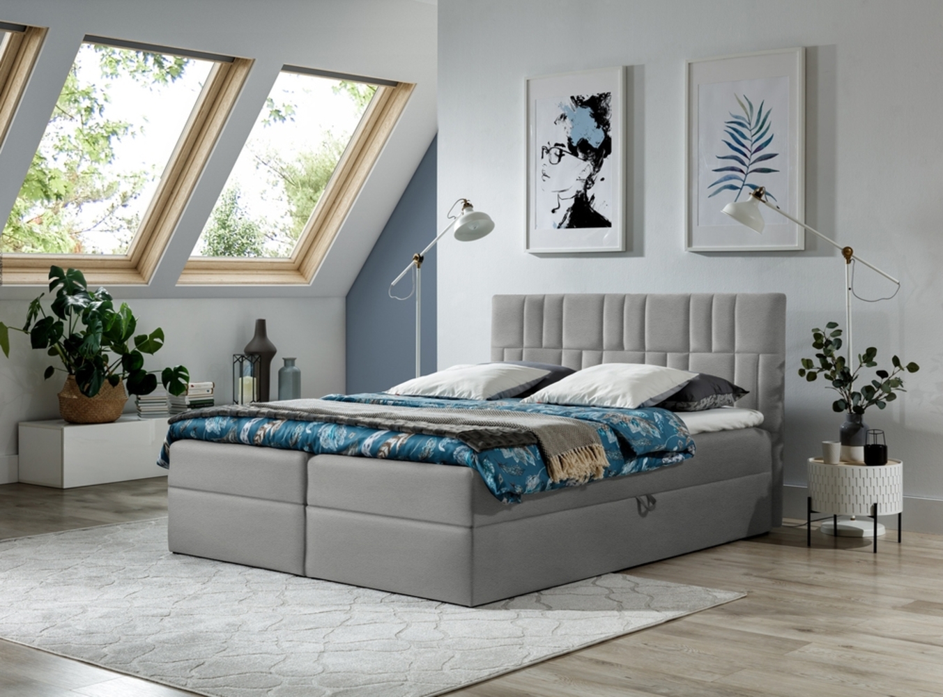 99rooms Piero Boxspringbett Kunstleder SOFT Grau 140x200 cm Bild 1