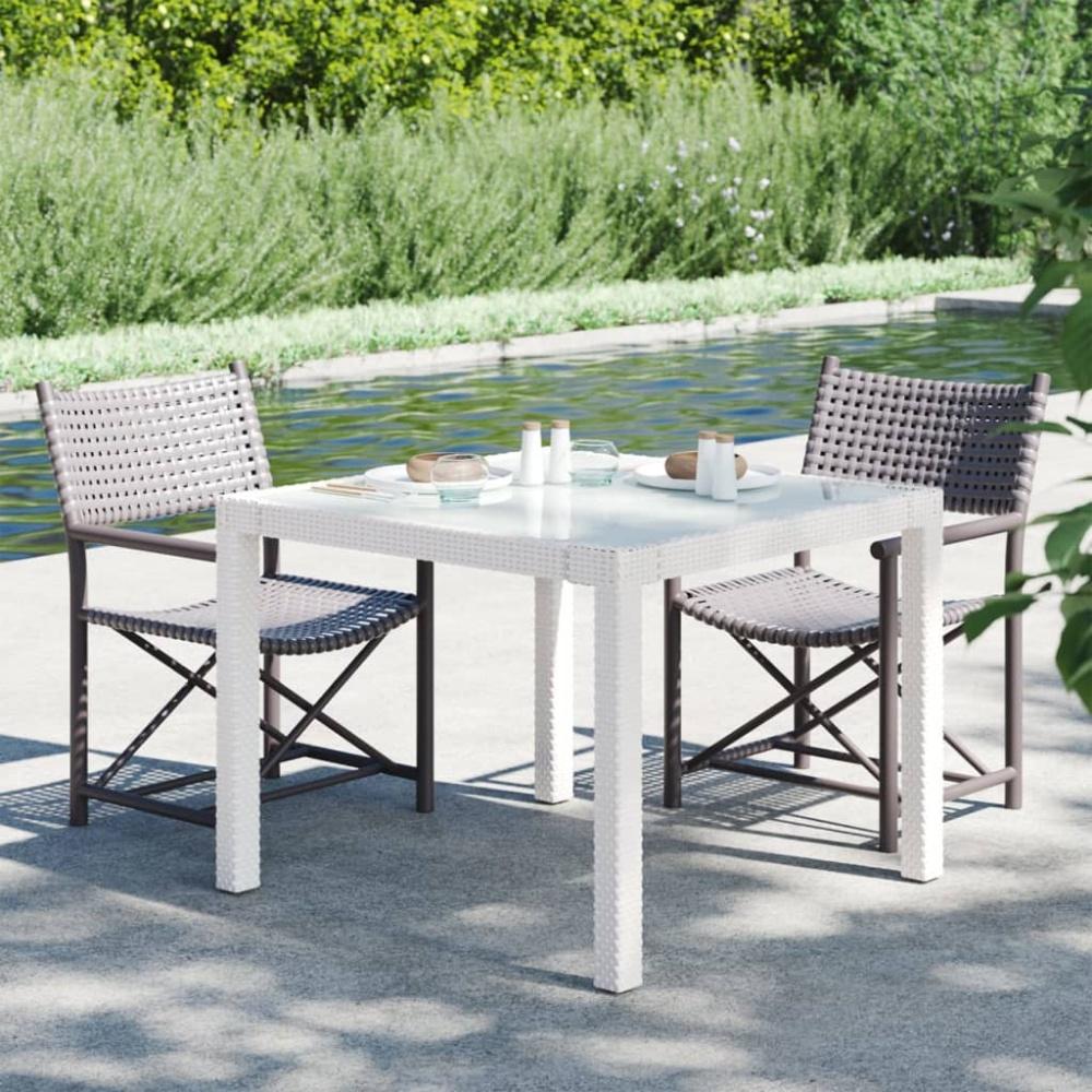 vidaXL Gartentisch 90x90x75 cm Gehärtetes Glas Poly Rattan Weiß 316702 Bild 1