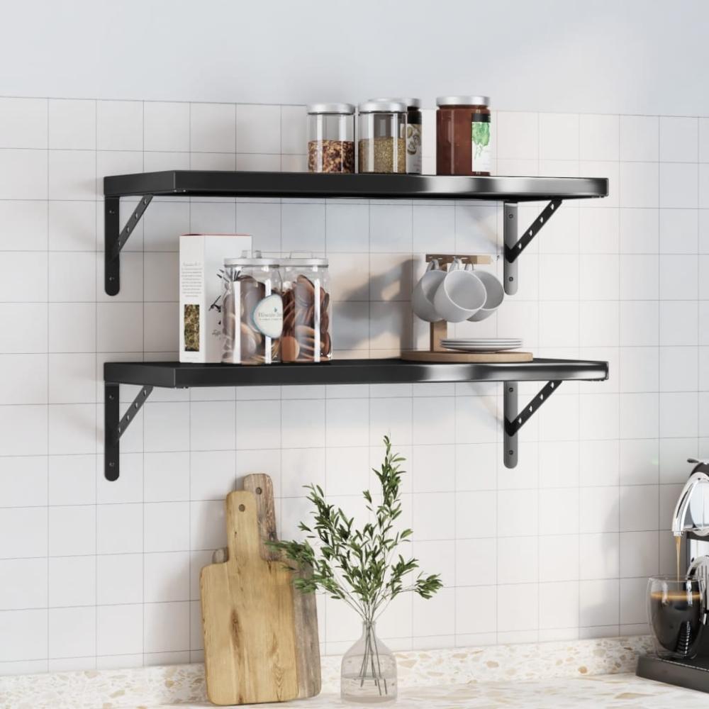 vidaXL Wandregale 2 Stk. 75x30 cm Schwarz Edelstahl 3214515 Bild 1
