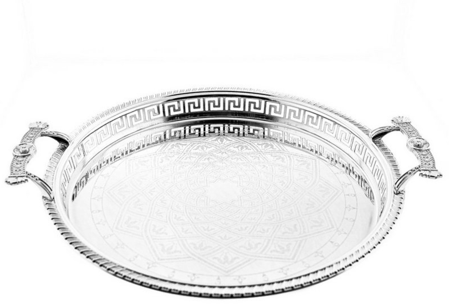 Sunay Serviertabletten in Silber Rund mit Muster mit eleganten Griffen 38x3,5 cm Bild 1