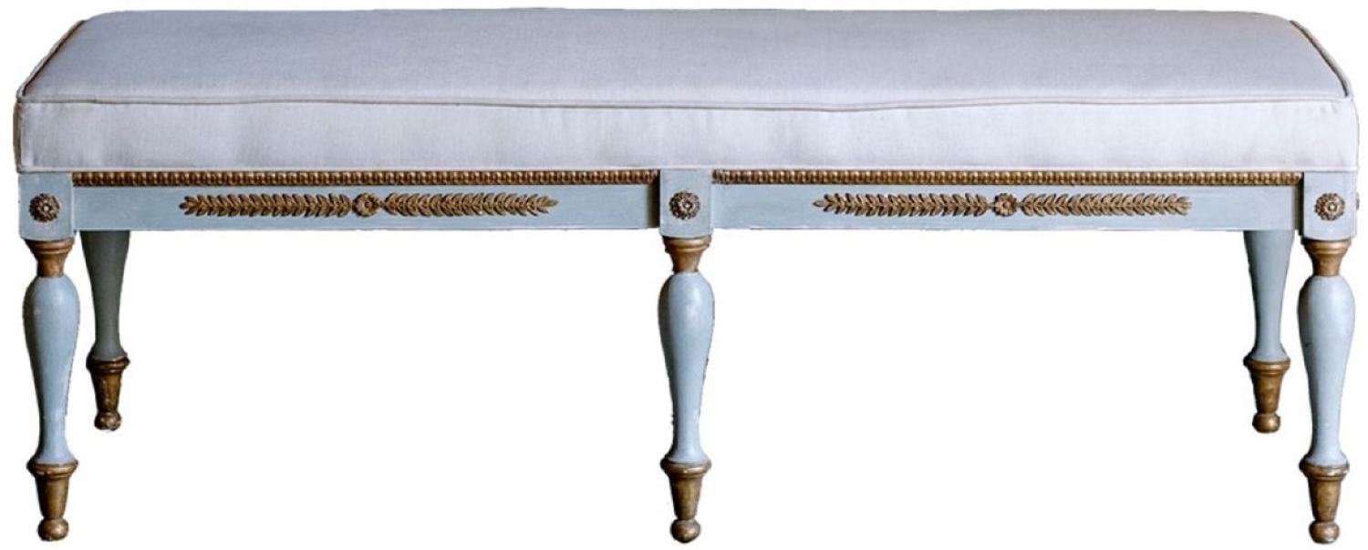 Casa Padrino Luxus Barock Sitzbank Blaugrau / Gold / Beige 153 x 58 x H. 52 cm - Barock Wohnzimmermöbel Bild 1