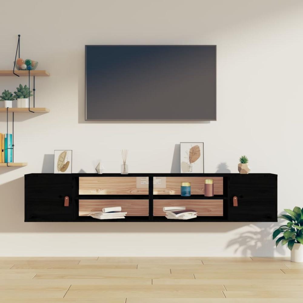 vidaXL Wandschränke 2 Stk. Schwarz 80x30x30 cm Massivholz Kiefer 818394 Bild 1