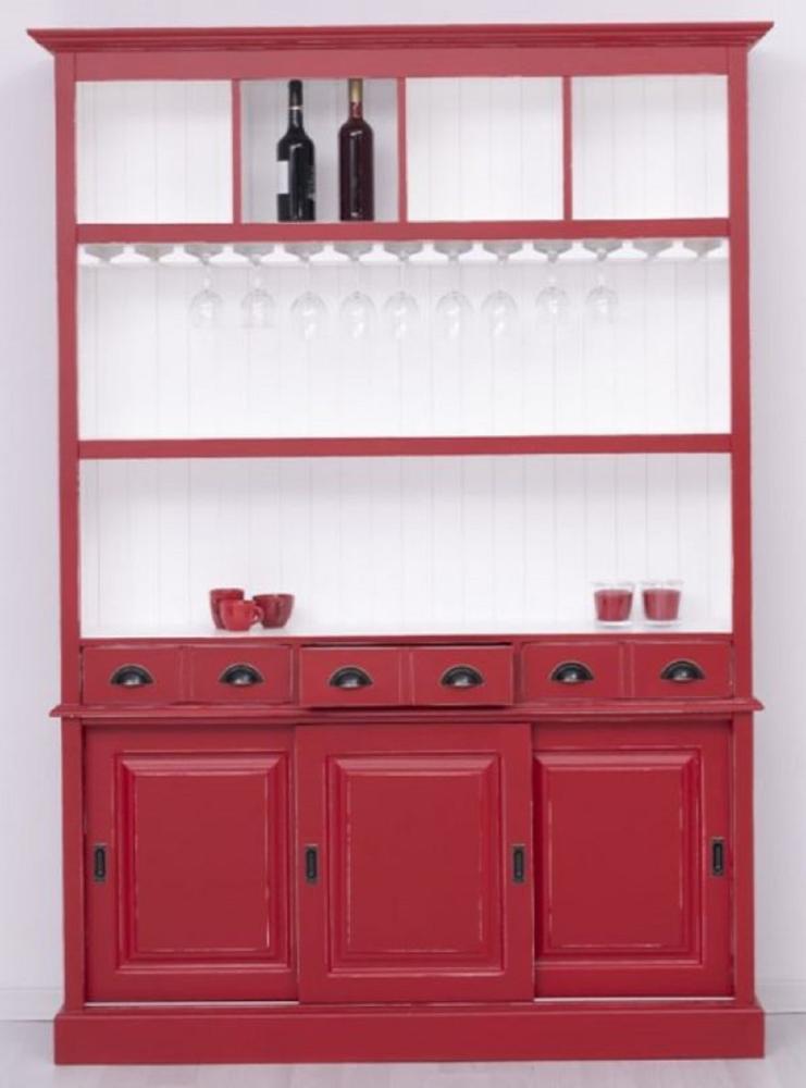 Casa Padrino Landhausstil Massivholz Barschrank Antik Rot / Weiß 151 x 36 x H. 210 cm - Massivholz Weinschrank im Landhausstil - Massivholz Bar Möbel - Landhausstil Bar Möbel Bild 1