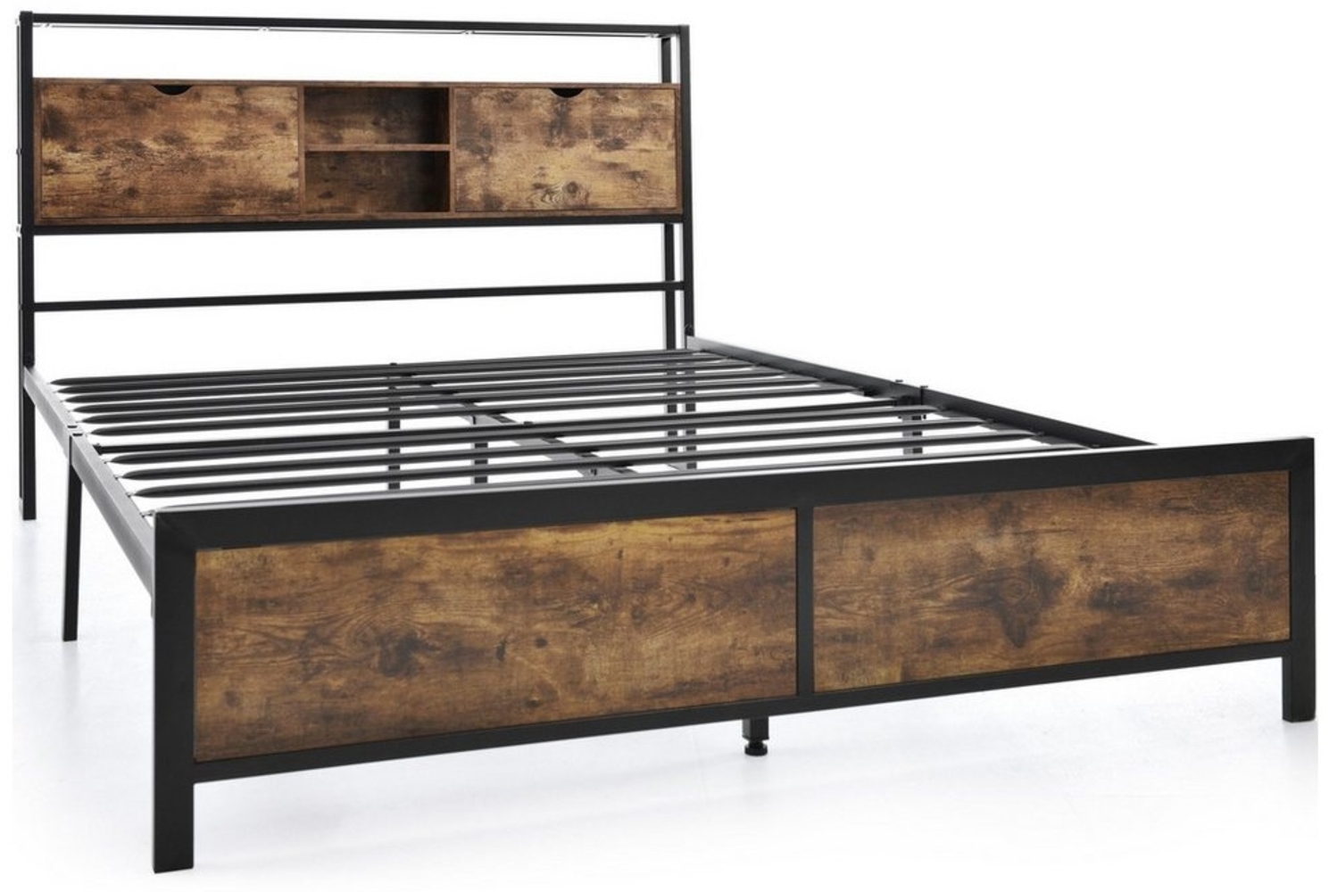 DOPWii Bettgestell Metallbett,Jugendbetten,Doppelbett 140x200cm mit Stauraum-Kopfteil, Metall Lattenrost,Jugendbett,Metall Bettgestell Bettrahmen Bild 1