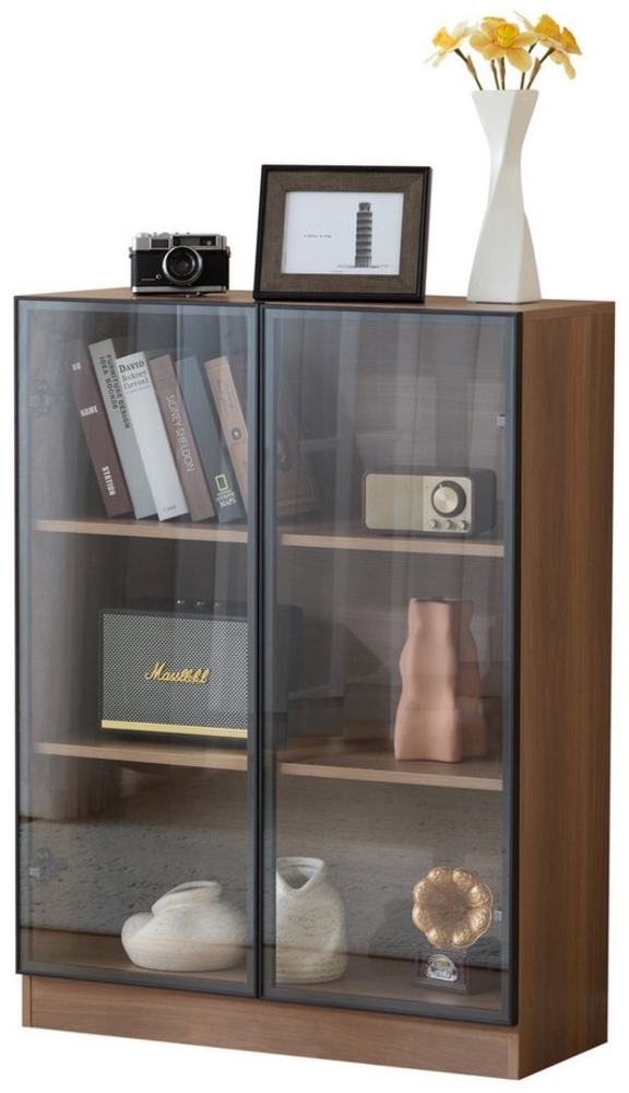 OKWISH Vitrine Glasvitrine mit Beleuchtung (Vitrinenschrank, Wohnzimmerschrank, 1-St, mit 3-stufigen Einlegeböden) LED-Beleuchtung aus 16 verschiedenen,Glasschrank aus gehärtetem Glas Bild 1