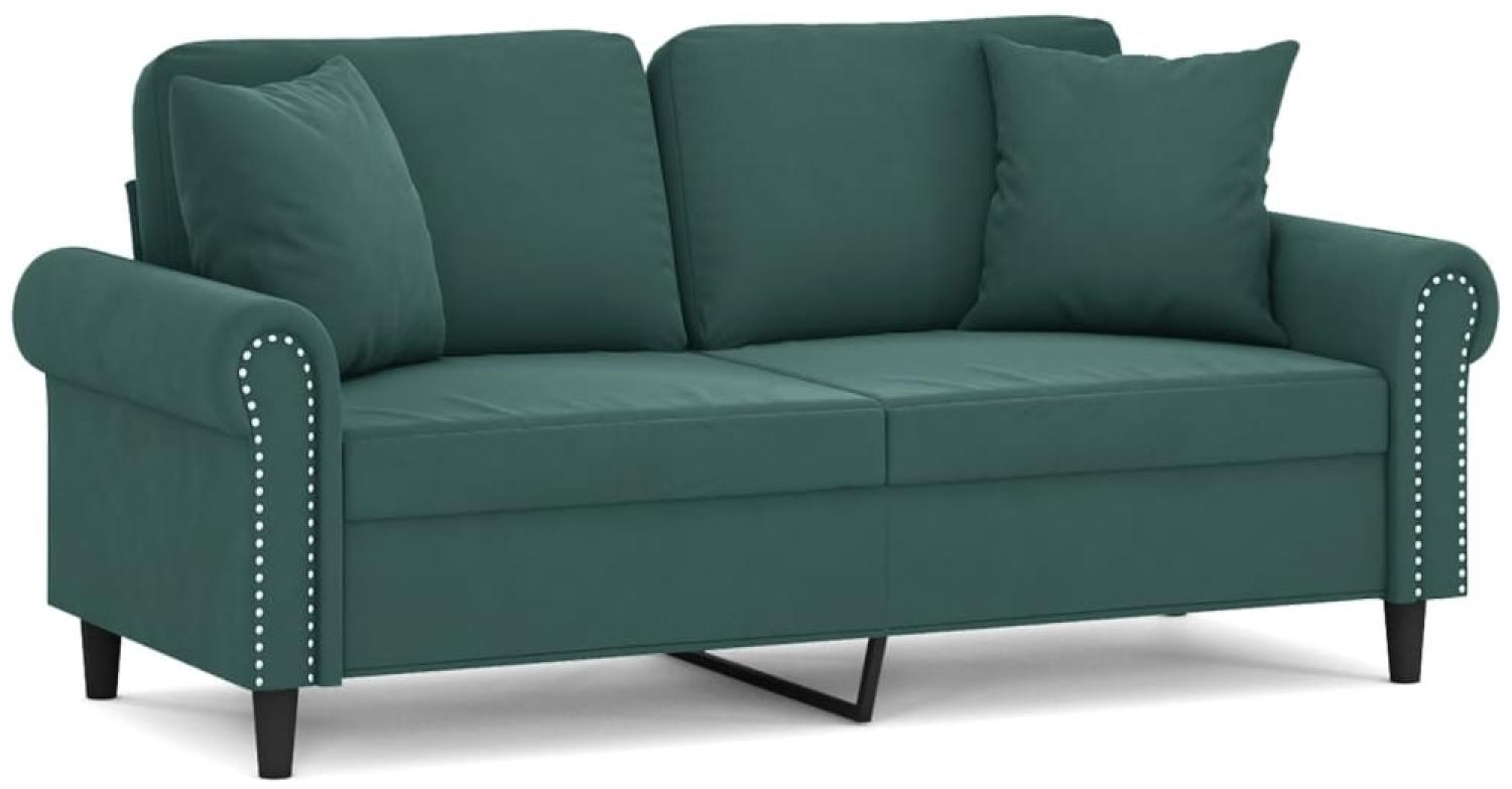 vidaXL 2-Sitzer-Sofa mit Zierkissen Dunkelgrün 140 cm Samt 3200947 Bild 1