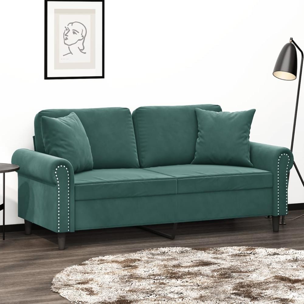 vidaXL 2-Sitzer-Sofa mit Zierkissen Dunkelgrün 140 cm Samt 3200947 Bild 1