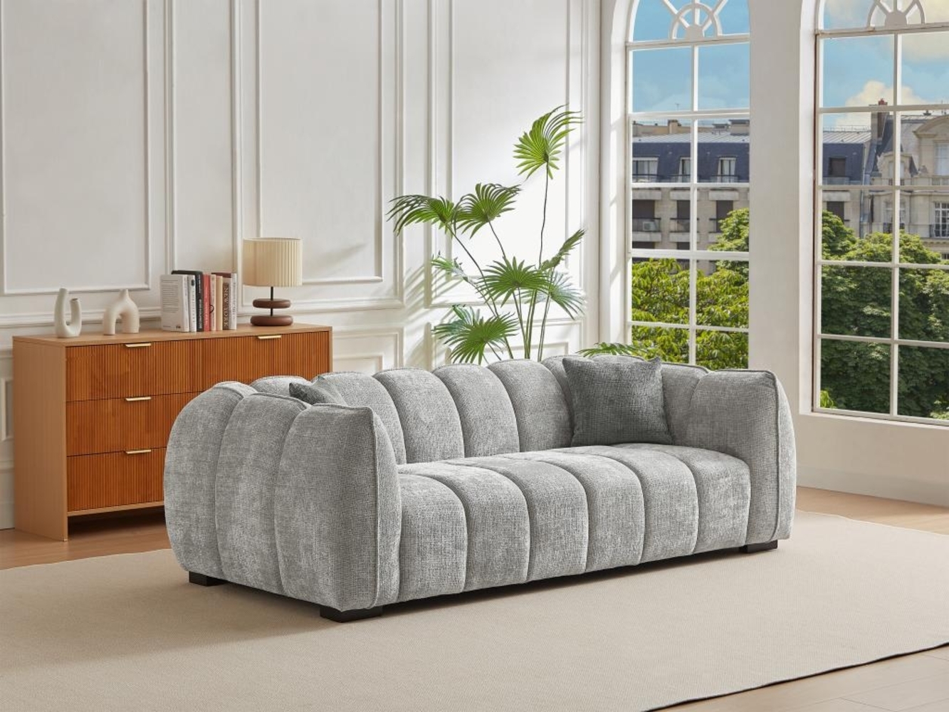 Vente-unique - Sofa 3-Sitzer - Strukturstoff - Grau - BASDIO Bild 1