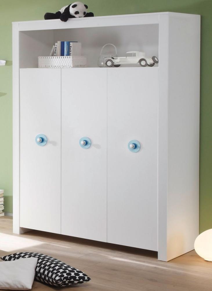 Babyzimmer Kleiderschrank Olivia weiß und blau 130 cm 3-türig Bild 1