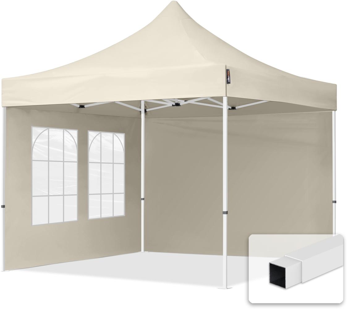 3x3 m Faltpavillon, ECONOMY Stahl 30mm, Seitenteile mit Sprossenfenstern, creme Bild 1