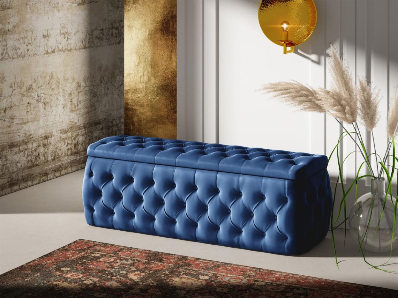 Polsterhocker mit Stauraum ERNESTO 140x50x45 cm Elisa Velvet Blau Bild 1