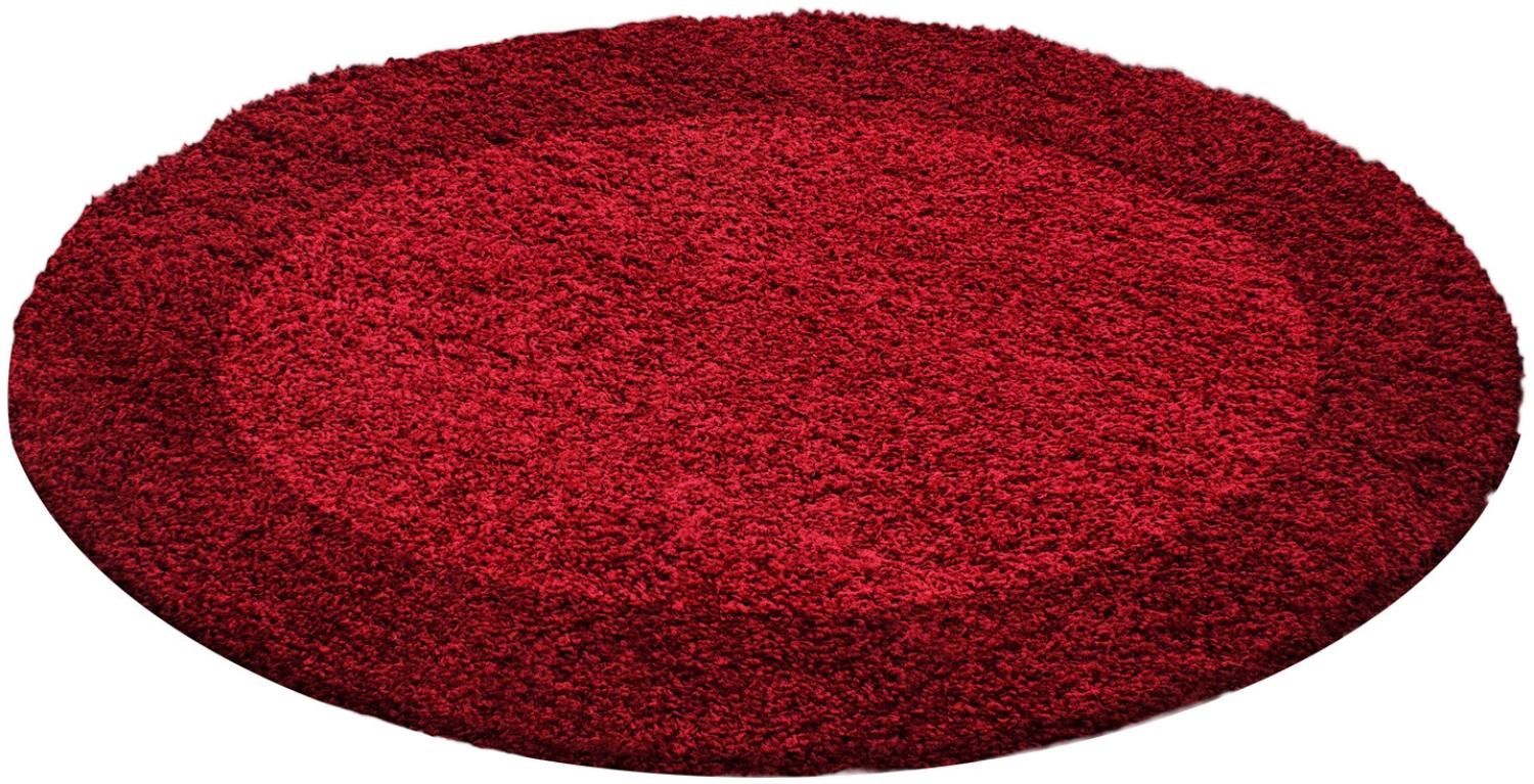 Hochflor Teppich Lux rund - 120 cm Durchmesser - Rot Bild 1
