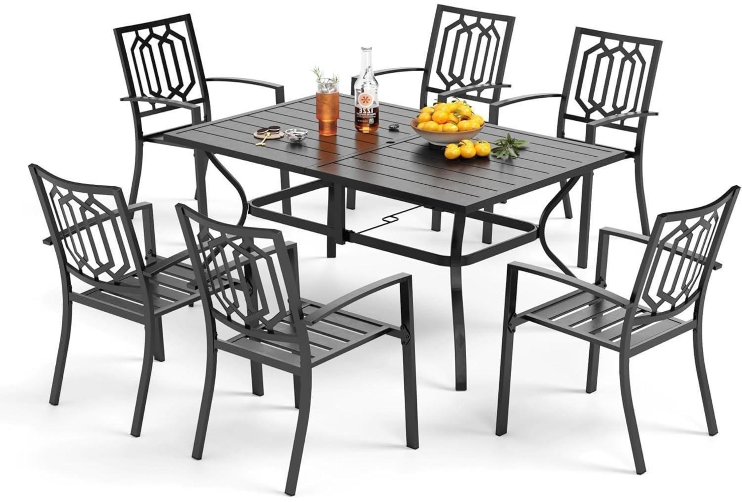 PHI VILLA Gartenmöbel Set 7-teilig Schwarz Metall Wetterschutz Bild 1