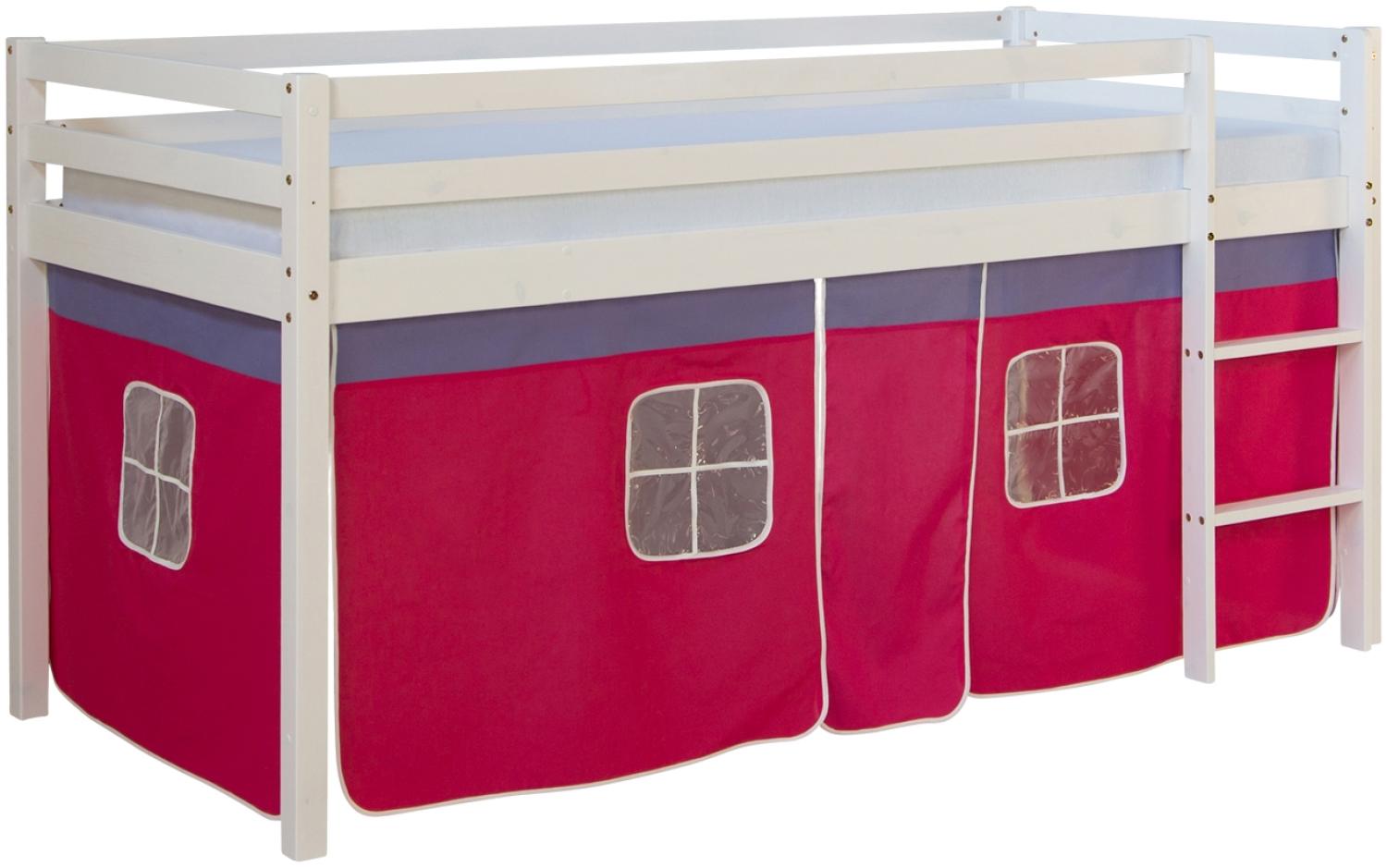 Homestyle4u Spielbett, Pink, Kiefernholz pink / weiß, 90x200 cm Bild 1