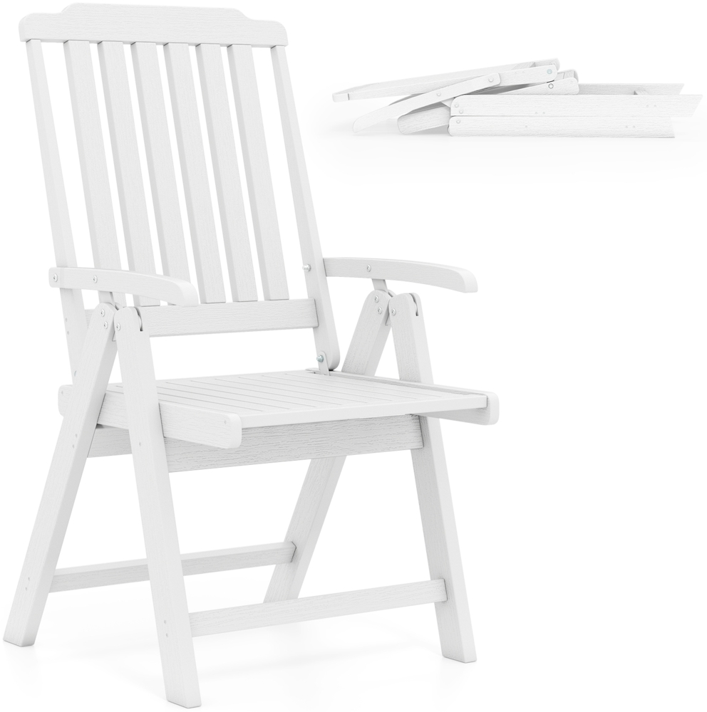Gartenstuhl klappbar Hochlehner Klappstuhl aus Kunststoff wetterfester Balkonstuhl in Holzoptik Terrassenstuhl bis 150 kg belastbar Weiß Bild 1