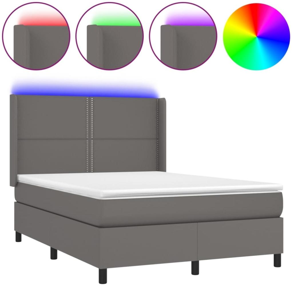 vidaXL Boxspringbett mit Matratze & LED Grau 140x200 cm Kunstleder 3139329 Bild 1