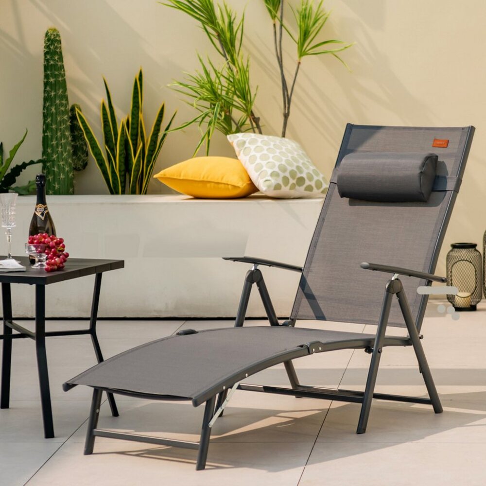 COSTWAY Gartenliege Sonnenliege, klappbar, 7-fach verstellbar, mit Kopfstütze Bild 1