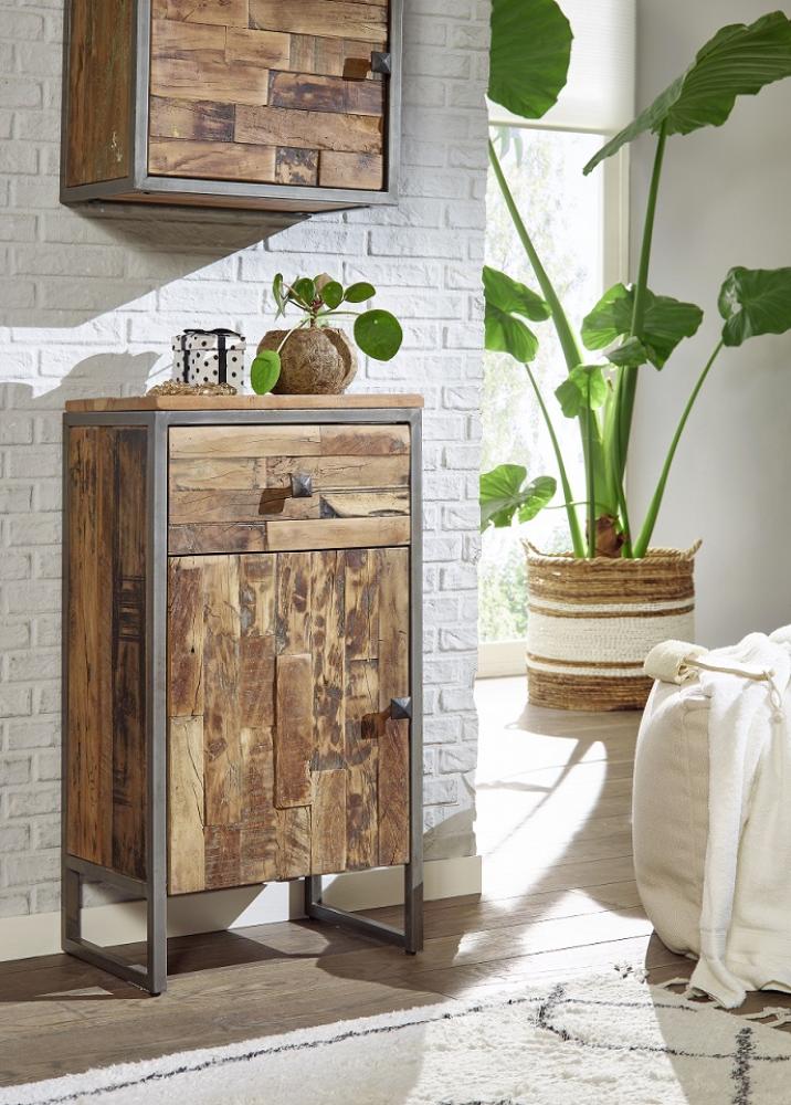 Badunterschrank 42x80 cm 'Bronx' recyceltes Holz & Eisen Bild 1