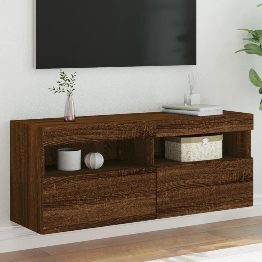 vidaXL TV-Wandschrank mit LED-Leuchten Braun Eichen-Optik 100x30x40 cm 837217 Bild 1