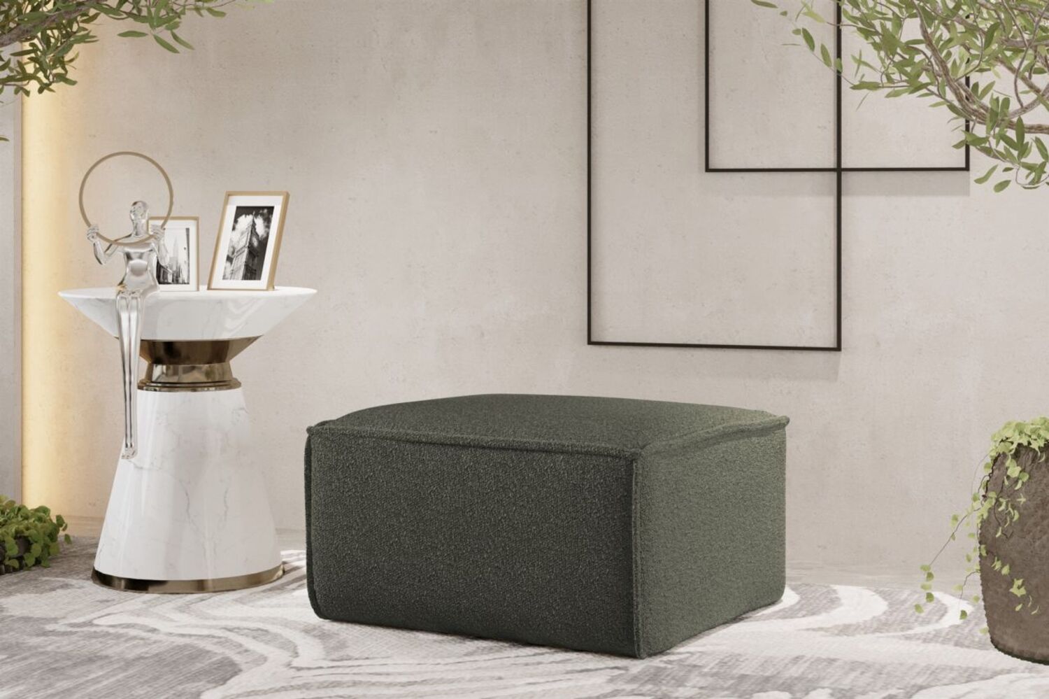 Polsterhocker Designerhocker CELES PREMIUM 65x65 cm Stoff Ascot Bukla Moosgrün Bild 1