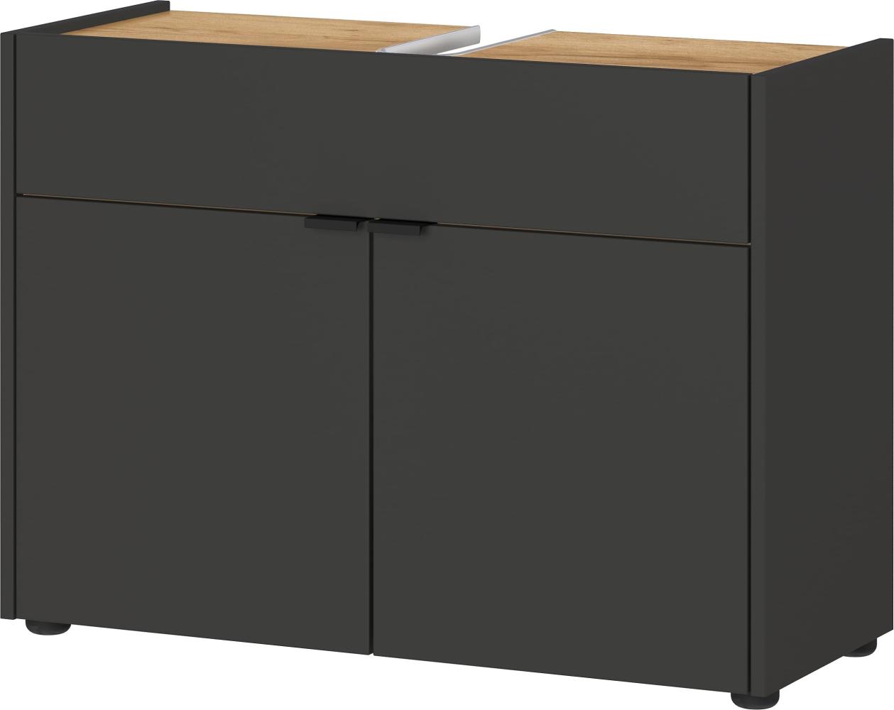 Kadima Design Stoßfester Unterschrank mit Siphonaussparung, 80x34x60, Easy-Clean, "Avis" Kollektion. Farbe: Anthrazit-Beige Bild 1