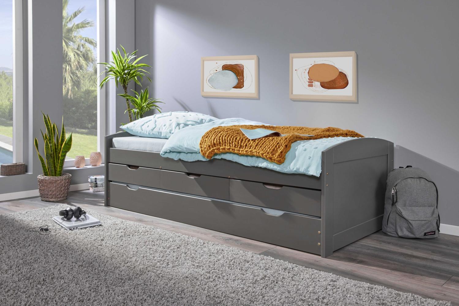 Funktionsbett >Lena< (BxHxT: 205x63x98 cm) in Grau aus Holz - 205x63x98 (BxHxT) Bild 1