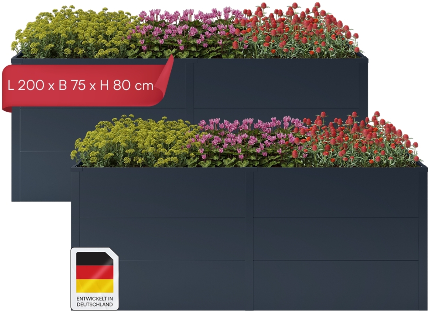 STEELSØN 'Icarus' Hochbeet, Metall, anthrazit, wetterfest, 200x75x80 cm, Pflanzenbeet mit offener Bodenstruktur, 2er-Set Bild 1