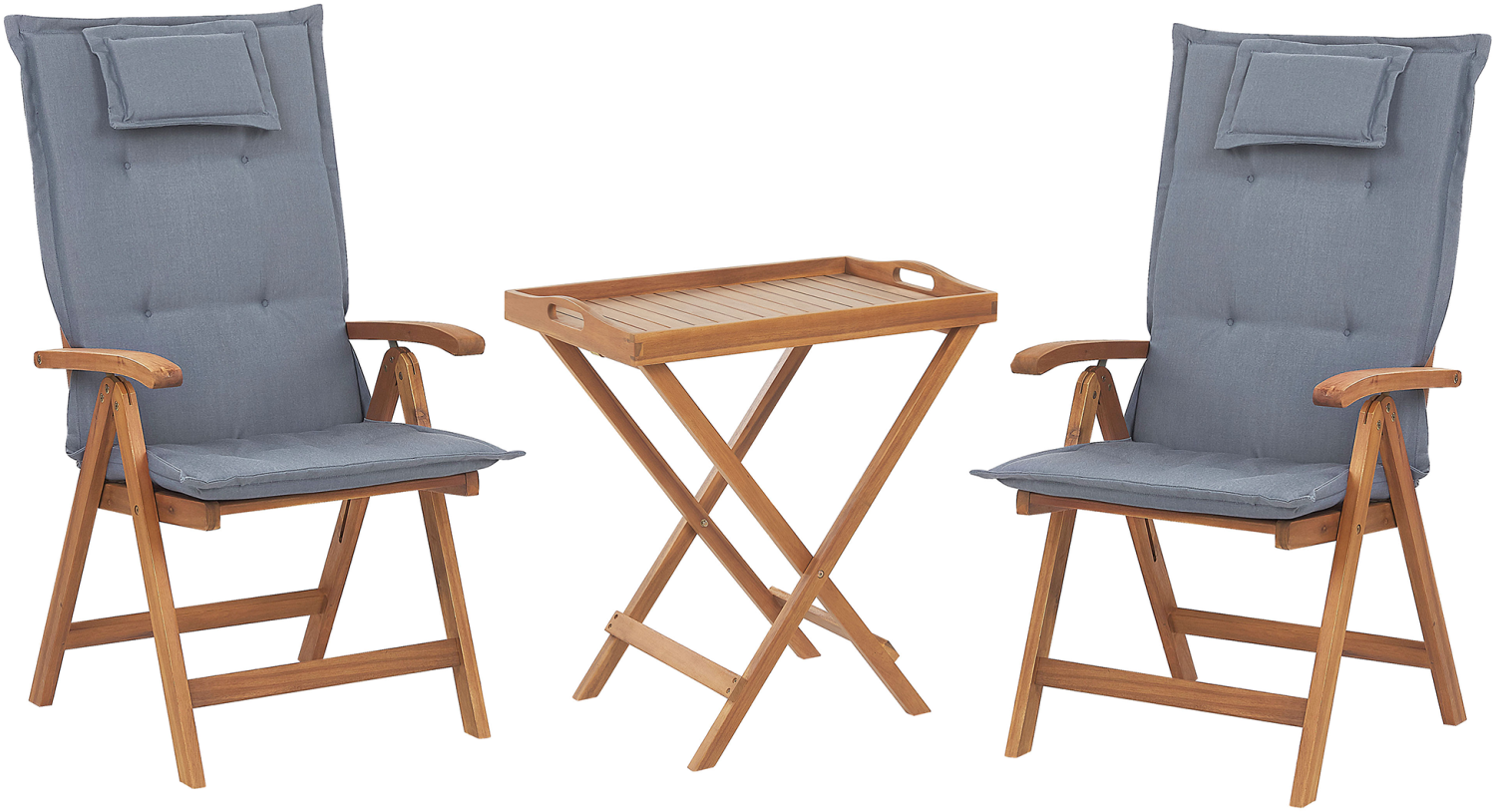 Bistro Set mit Kissen JAVA Holz Blau Bild 1