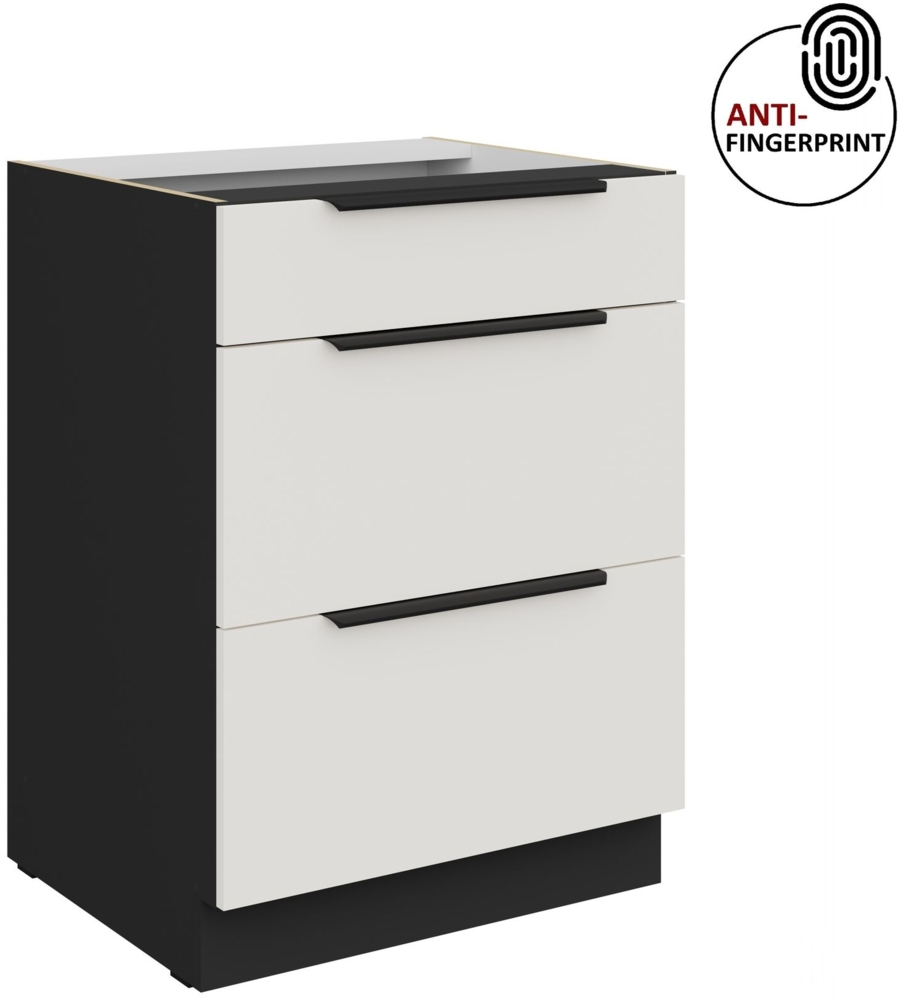 Küchen Unterschrank 60 cm Küche ARIA Weiss ultra matt + Schwarz matt, hochwertige Fronten mit Anti Fingerprint Beschichtung, Soft-Close Küchenzeile Küchenblock Bild 1