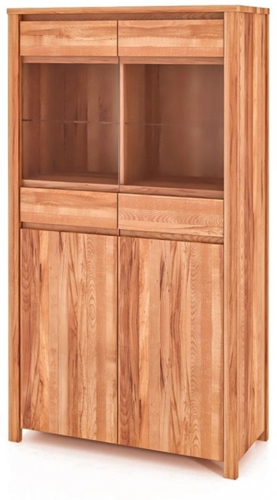 Vitrine Tinci aus Kernbuche massiv 100x45x180 mit 2 Glastüren 2 Türen Holzbeinen Bild 1