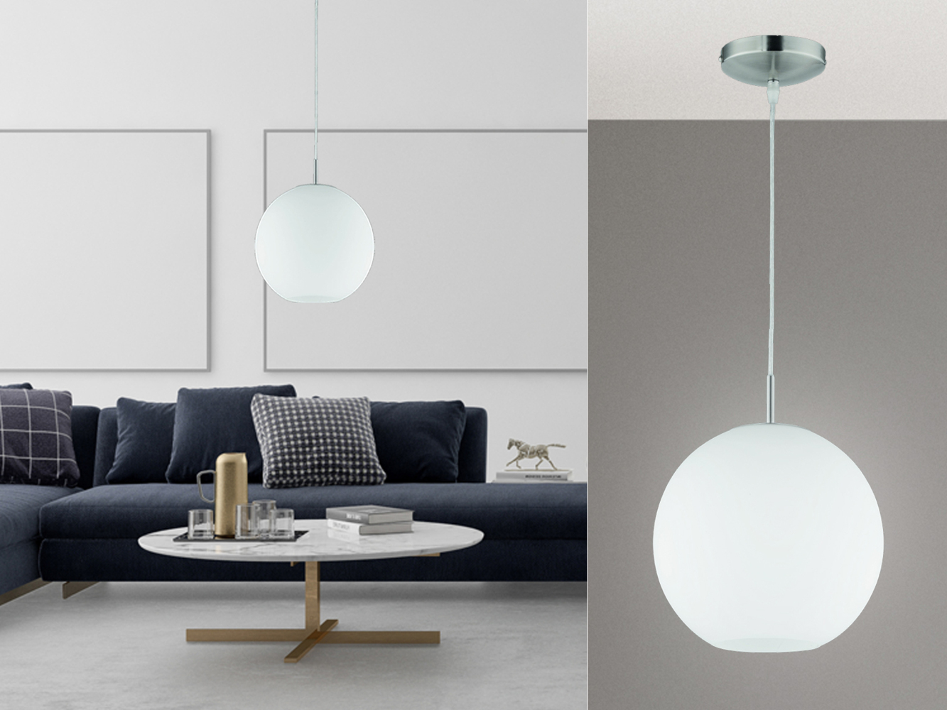 Pendelleuchte aus Glas und Nickel mit 30cm Durchmesser MOON Bild 1