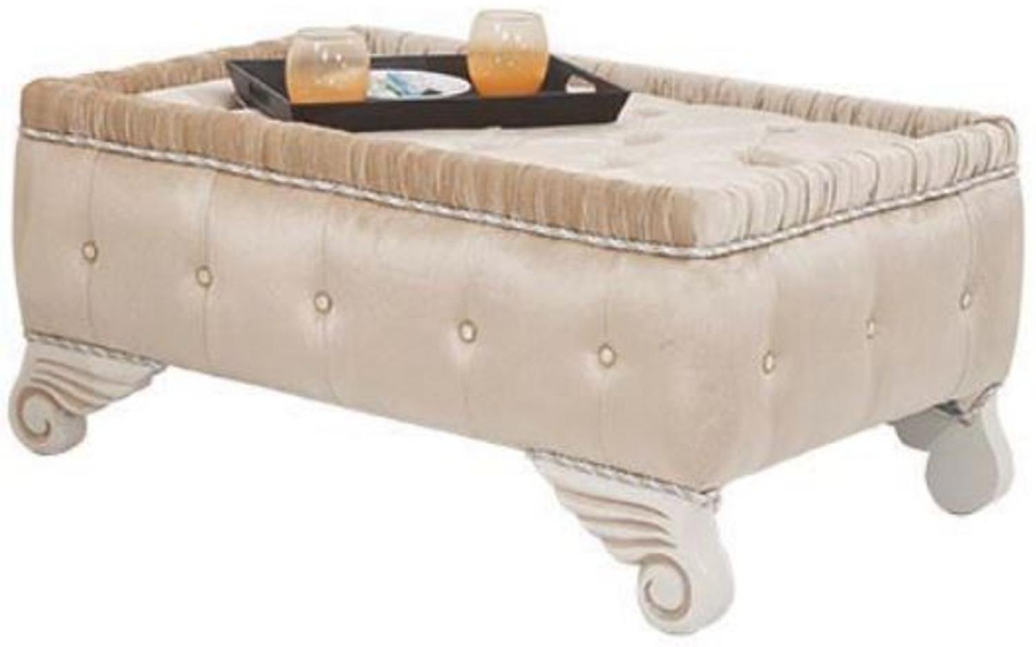 Casa Padrino Luxus Barock Hocker Beige / Weiß 100 x 63 x H. 46 cm - Sitzhocker mit edlem Samtstoff - Wohnzimmer Möbel im Barockstil Bild 1