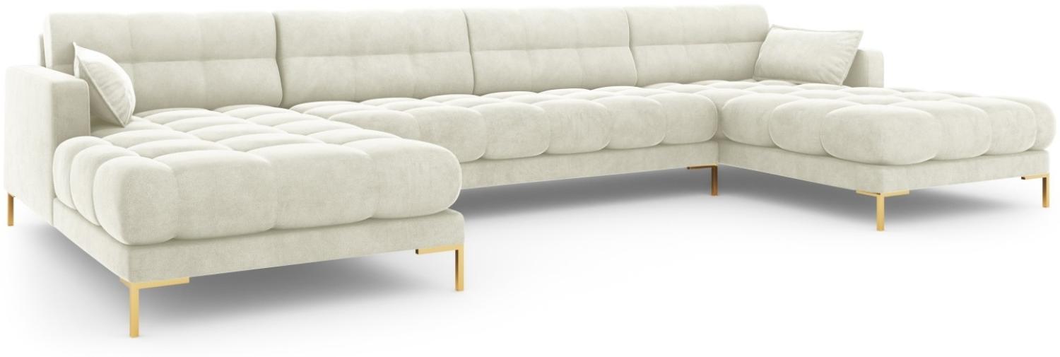 Micadoni 6-Sitzer Samtstoff Panorama Sofa Mamaia | Bezug Light Beige | Beinfarbe Gold Metal Bild 1