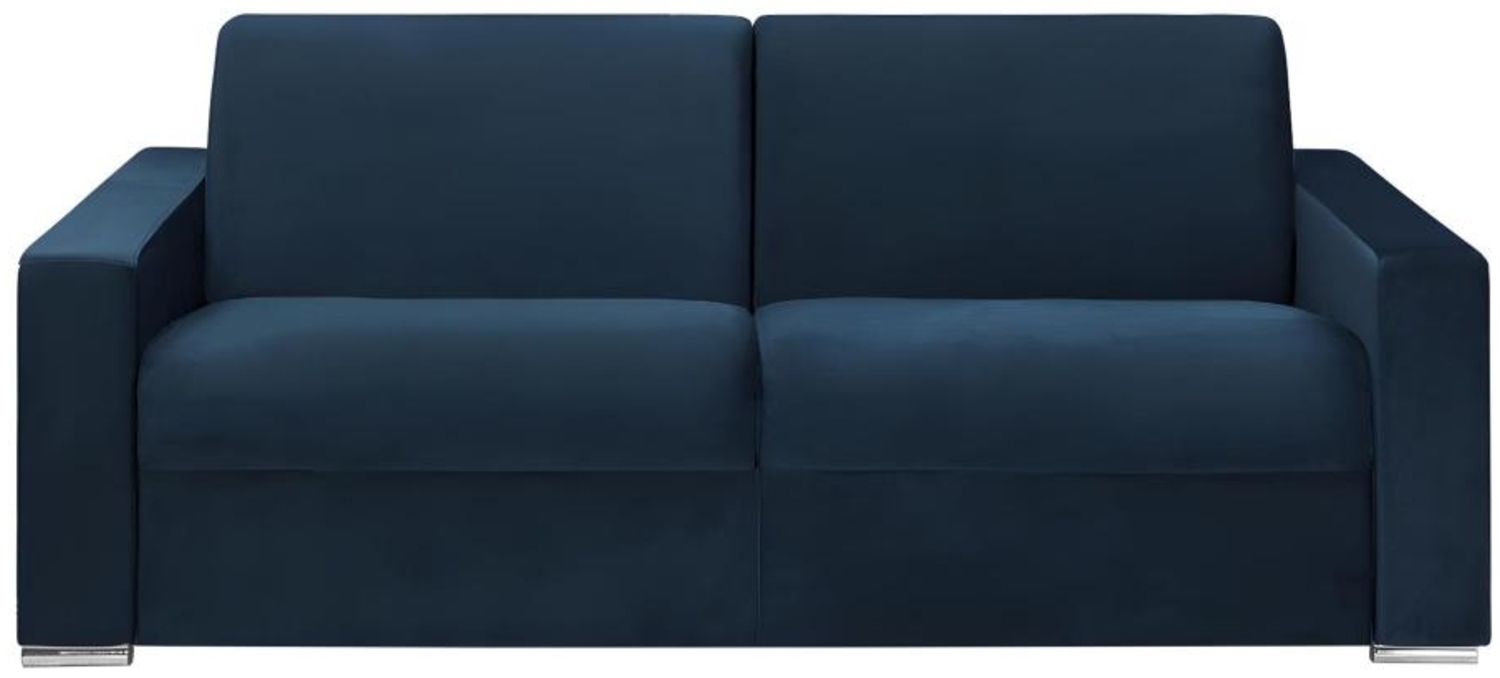 Vente-unique - Schlafsofa mit Matratze 4-Sitzer Samt - Dunkelblau - Liegefläche mit Lattenrost: 160 cm - Matratzenhöhe: 16 cm mit Memory Schaum - CALITO Bild 1