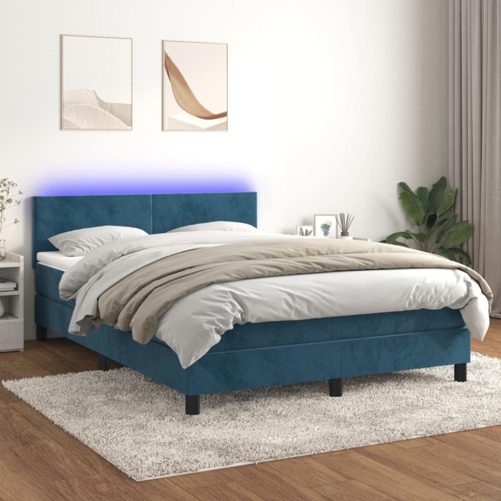 vidaXL Boxspringbett mit Matratze & LED Dunkelblau 140x190 cm Samt 3134283 Bild 1