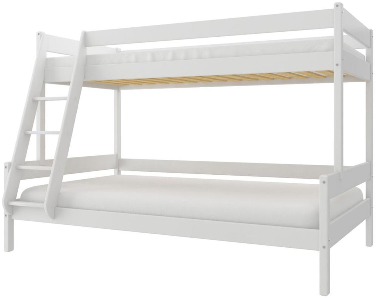 Etagenbett Family 90/120×200cm mit Lattenroste 100% Massivholz Weiß ohne Schubladen Bild 1