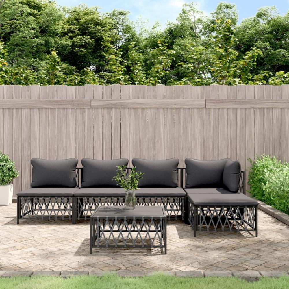 vidaXL 6-tlg. Garten-Lounge-Set mit Kissen Anthrazit Stahl 3186859 Bild 1