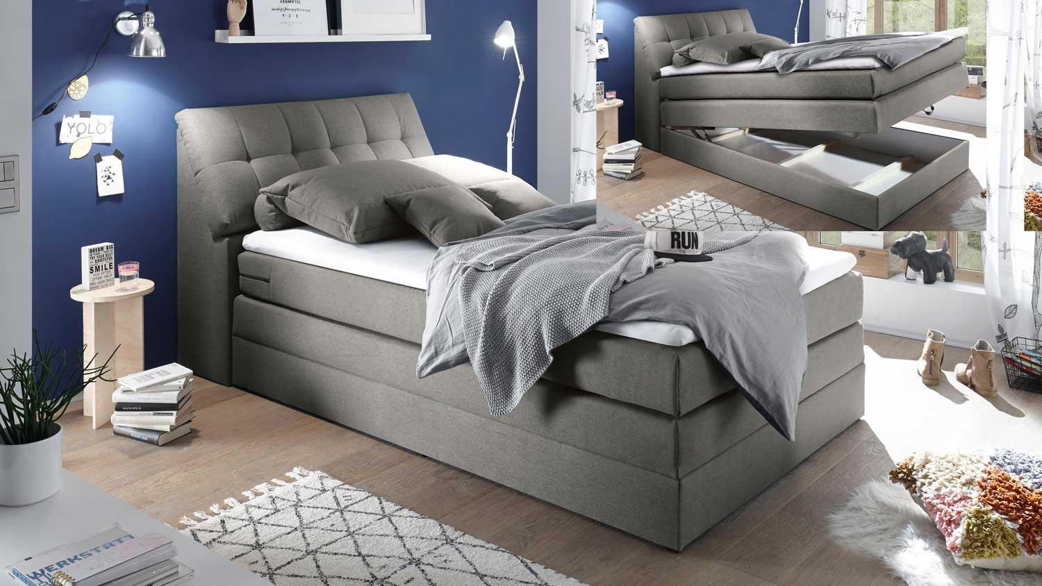 Boxspringbett mit Bettkasten 'SPACE' Grau 120x200 cm Bild 1