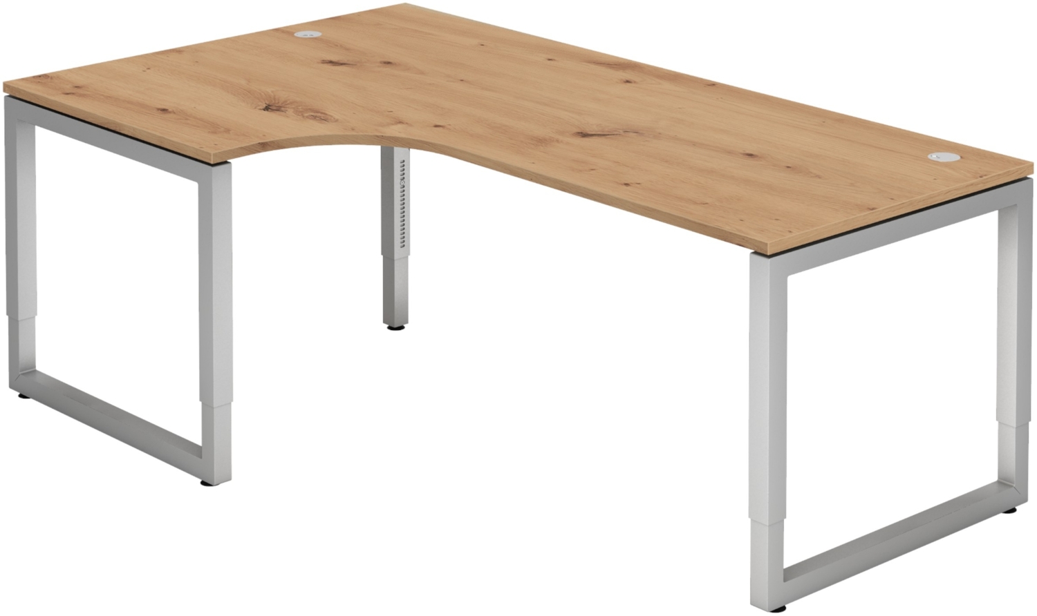 bümö höhenverstellbarer Eckschreibtisch R-Serie 200x120 cm in Asteiche, Gestell in Silber - Schreibtisch L Form, großer Tisch für's Büro, Computertisch höhenverstellbar, RS-82-R-S Bild 1