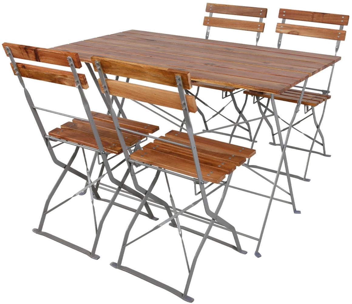 Biergarten Set Klapptisch + 4 Klappstühle Stahl Akazie 120x60cm Bild 1