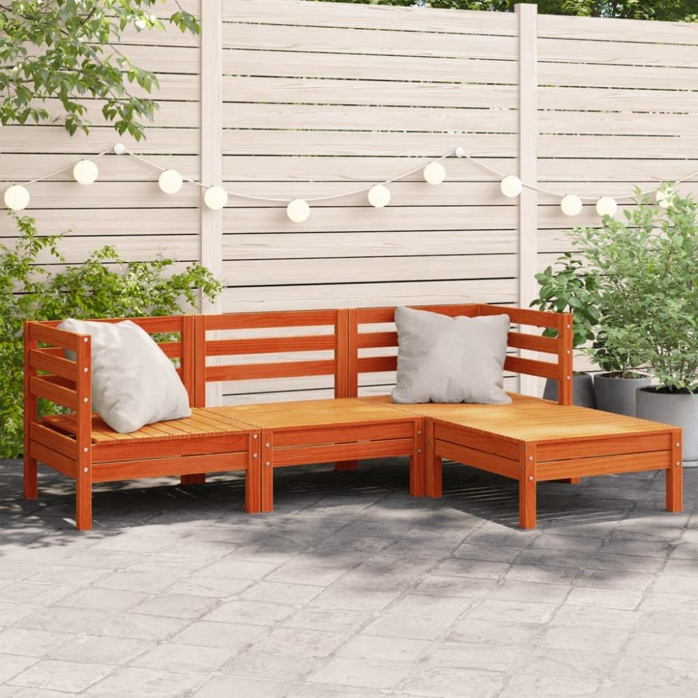 vidaXL Gartensofa 3-Sitzer mit Hocker Wachsbraun Massivholz Kiefer 838058 Bild 1