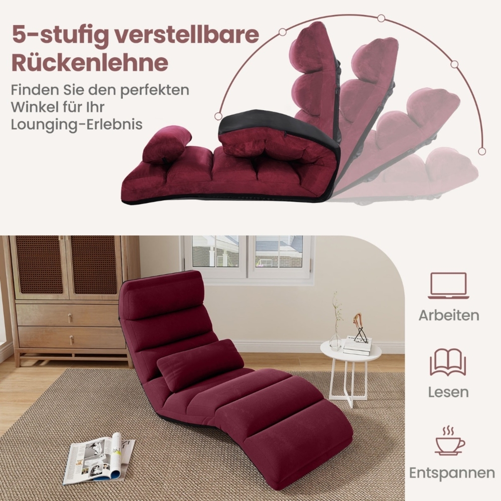 Relaxliege klappbar Bodenstuhl mit Verstellbarer Rückenlehne Rot 175 x 55 x 20 cm Bild 1