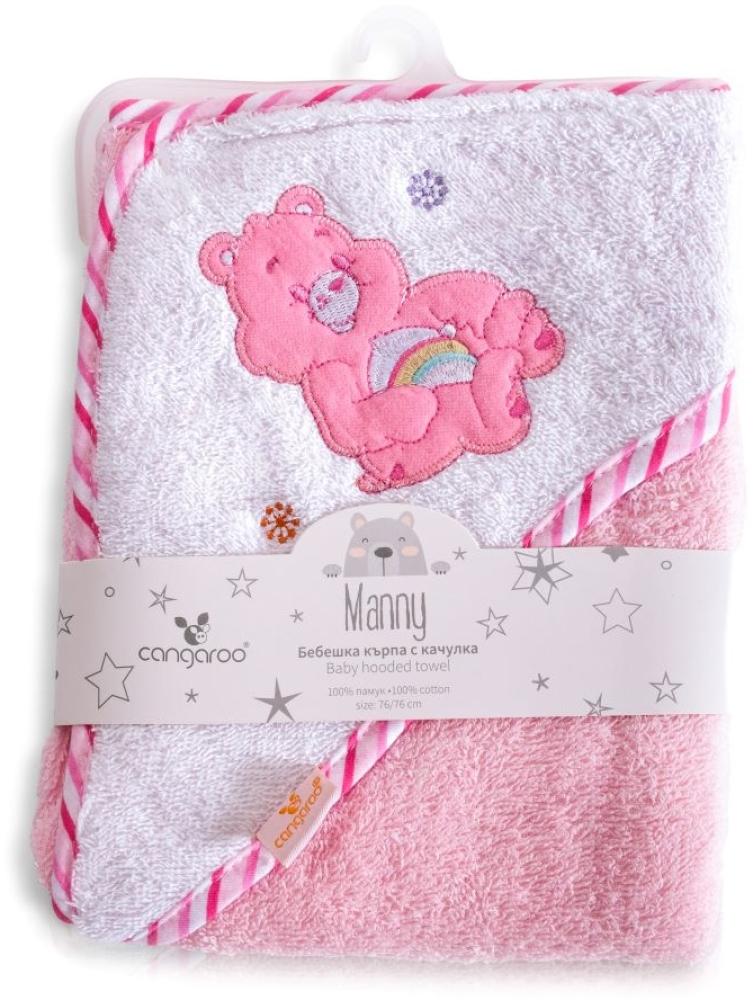 Cangaroo Baby-Kapuzenhandtuch Manny 76 x 76 cm Babyhandtuch Tiermotiv Baumwolle rosa Bild 1