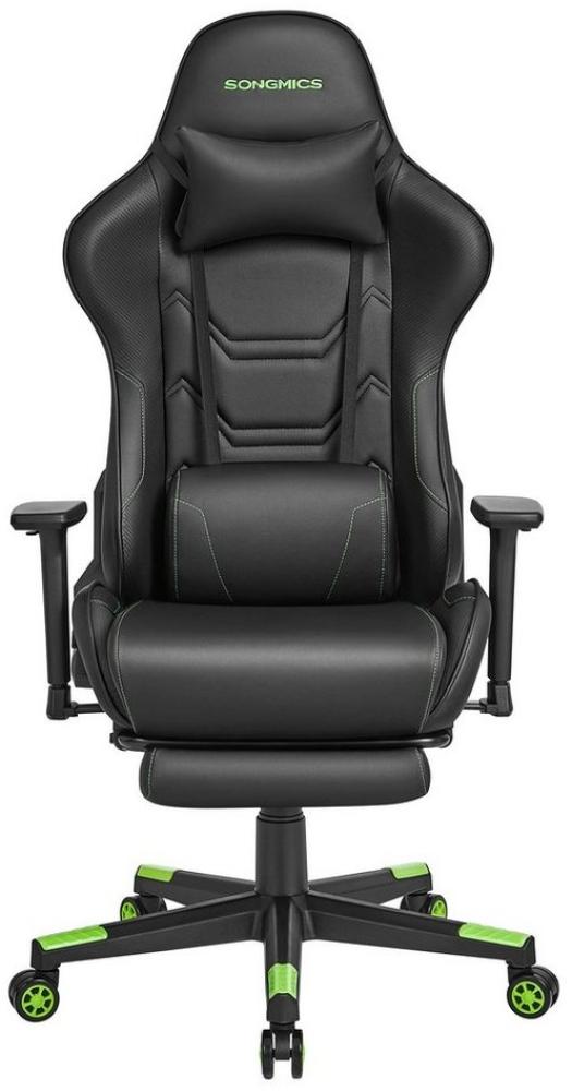 SONGMICS Gaming-Stuhl, Bürostuhl, ergonomisch, Fußstütze, Kopfkissen, bis 150 kg belastbar, schwarz-grün Bild 1