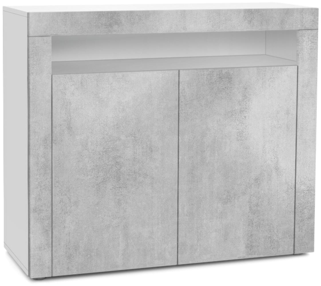 Vladon Kommode Valencia, Sideboard mit 2 Türen und 1 offenem Fach, Weiß matt/Beton Oxid Optik/Beton Oxid Optik (108 x 92 x 40 cm) Bild 1