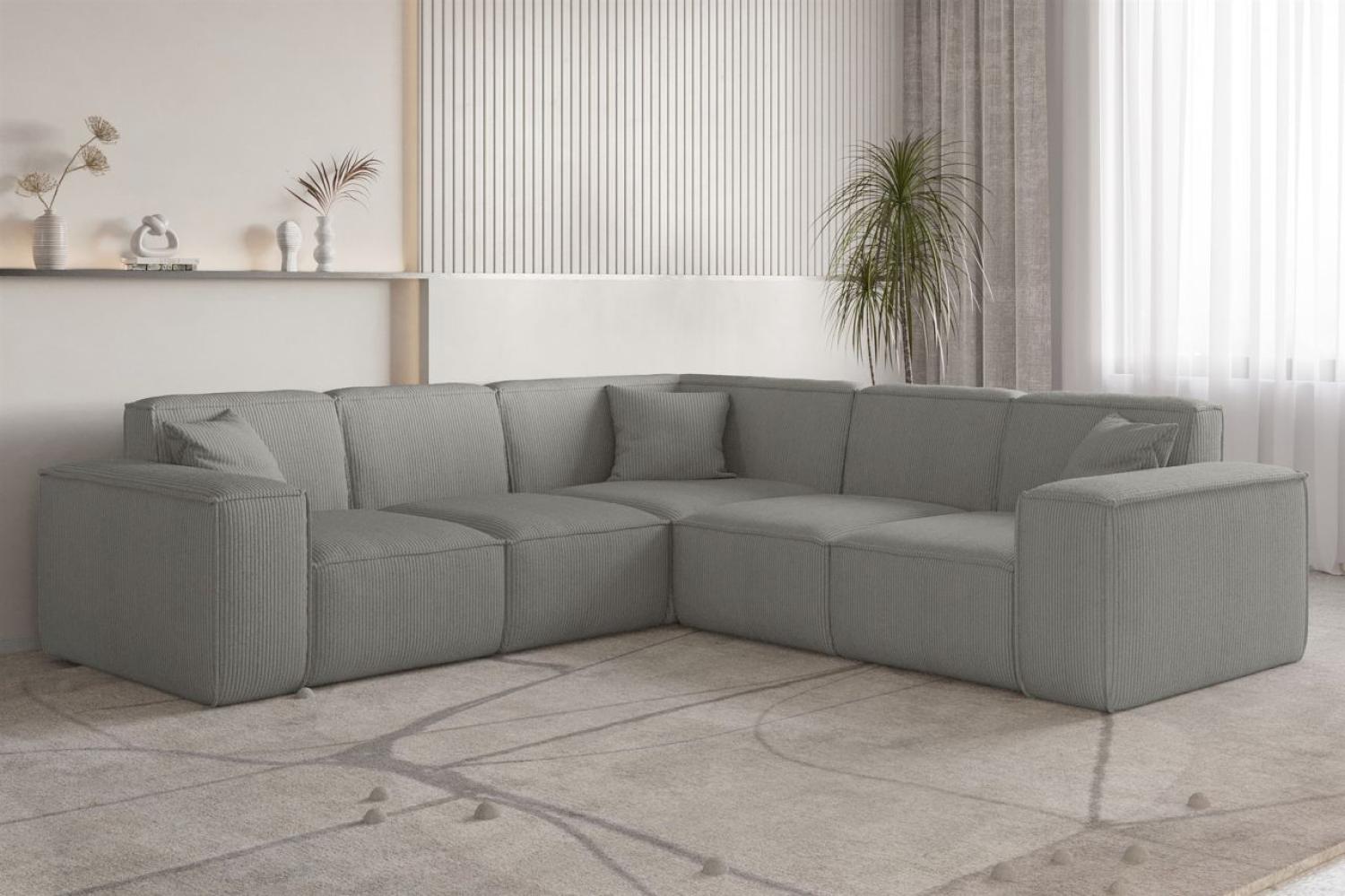 Ecksofa Designersofa CELES PREMIUM in Stoff Scala Grau Seite Universal Bild 1